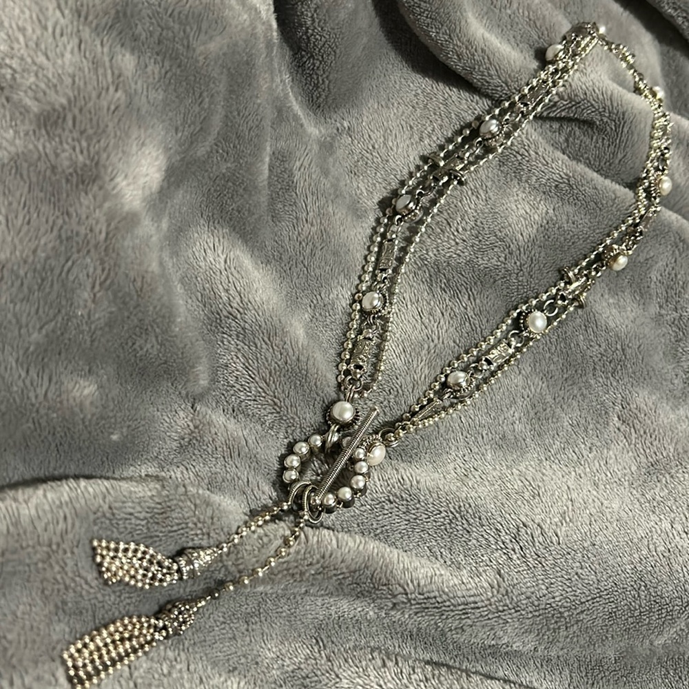 Mars & Valentine Sterling Links & Cabochon Pearls Toggle Necklace-Boutique